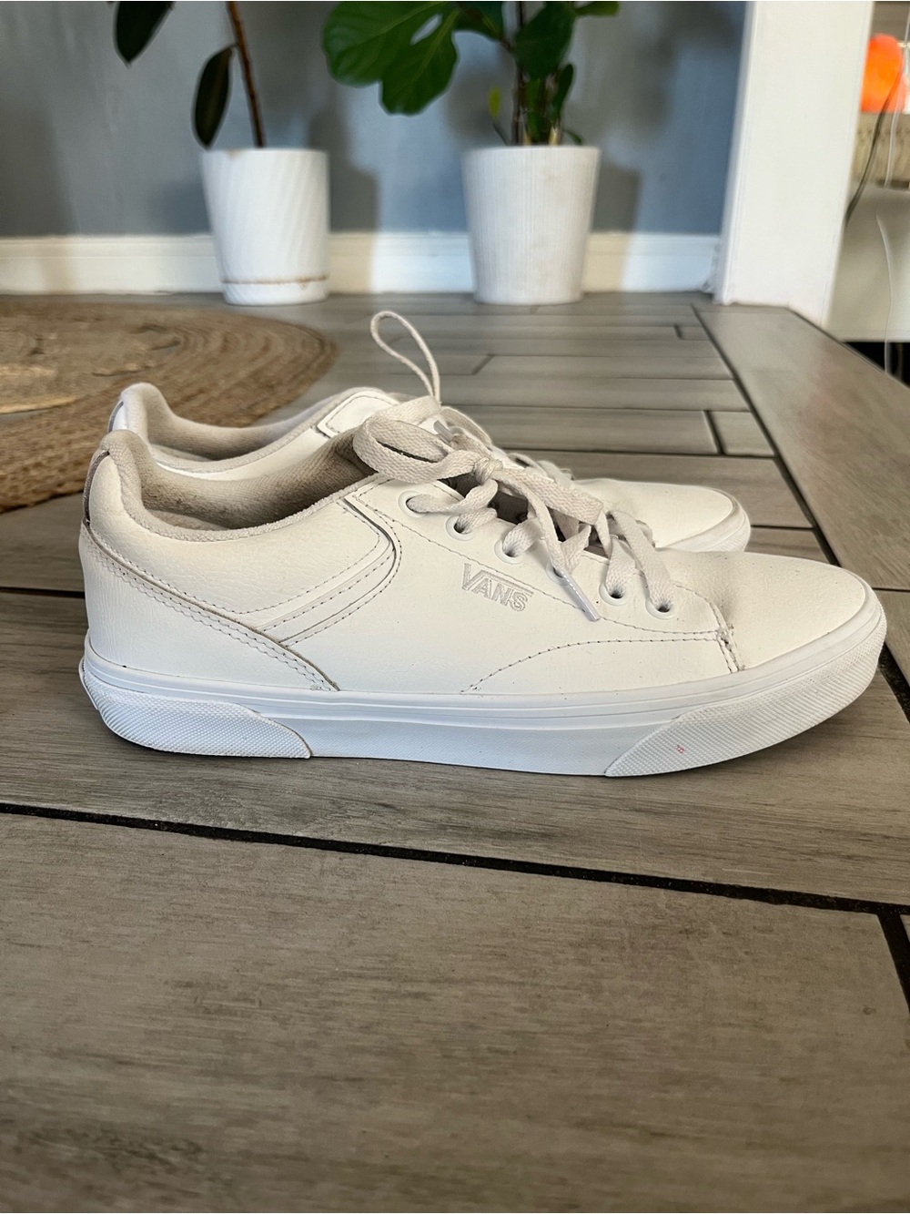Vans White Low-Top Leather Sneakers